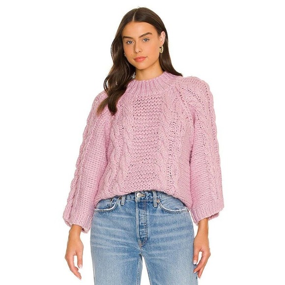 For Love & Lemons Andie Oversized Sweater in Light Pink Size XS NWT - Picture 1 of 12